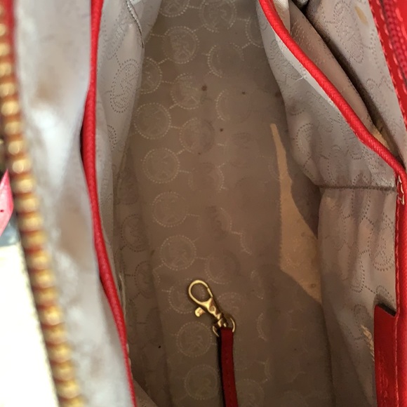 Michael Kors Leather Crossbody Handbag Purse - red and gold, Alma-like - Picture 4 of 4